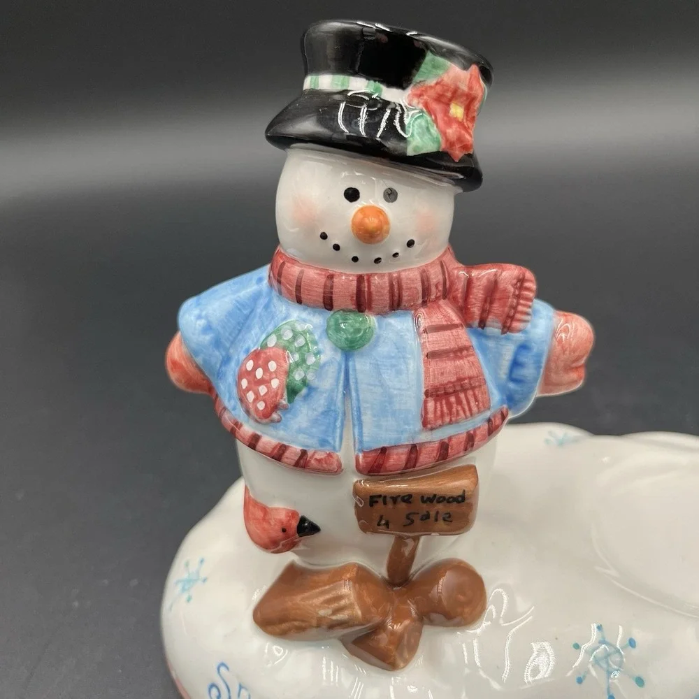 Christmas Snowfall Friends Papel Snowman Candle Holder NWT Votive Pre-Owned